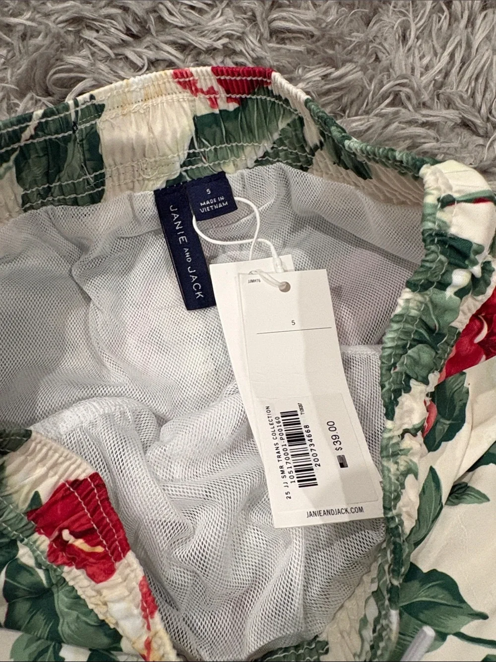 BNWT Janie and Jack Boy’s Tropical Floral Print Swim Shorts Size 5